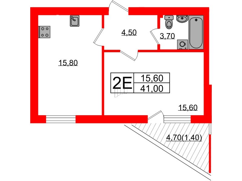 Квартира в ЖК «Сиреневый бульвар», 1 комнатная, 41 м², 1 этаж