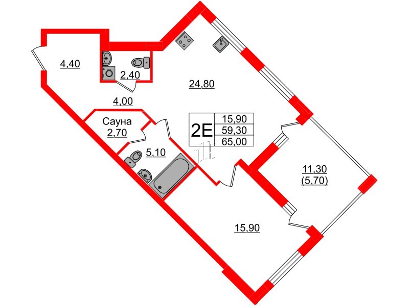 Квартира в ЖК «Вдохновение» ЭКОквартал «Русская Европа», 1 комнатная, 65 м², 11 этаж