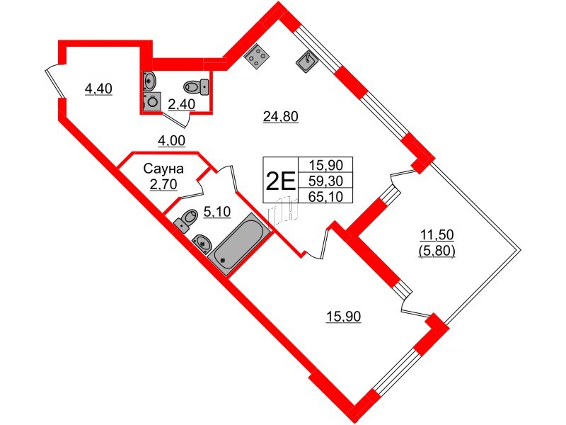 Квартира в ЖК «Вдохновение» ЭКОквартал «Русская Европа», 1 комнатная, 65.1 м², 12 этаж