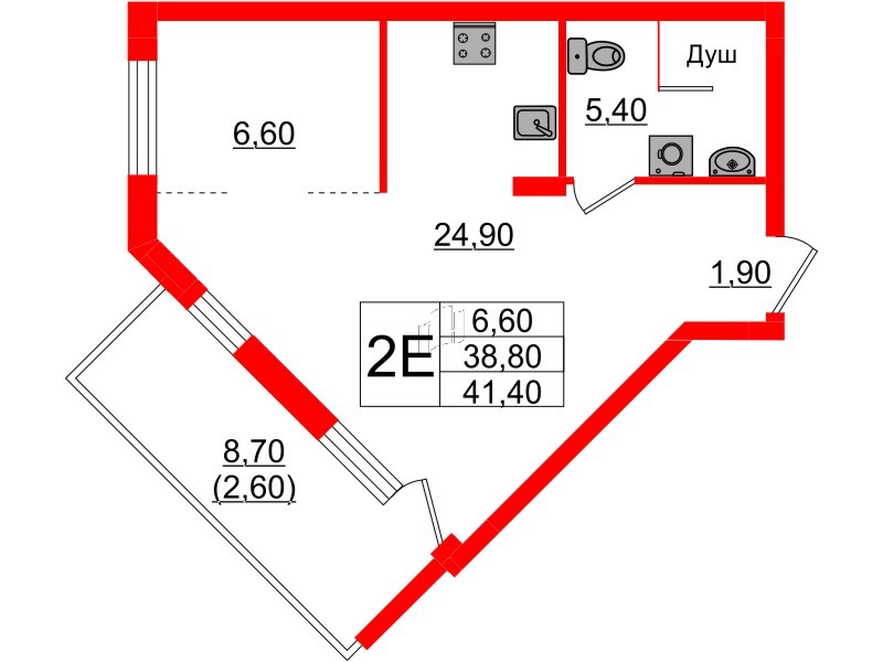 Квартира в ЖК «Вдохновение» ЭКОквартал «Русская Европа», 1 комнатная, 41.3 м², 12 этаж