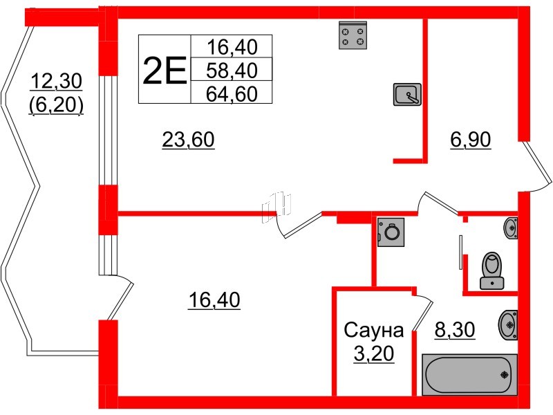 Квартира в ЖК «Вдохновение» ЭКОквартал «Русская Европа», 1 комнатная, 64.6 м², 11 этаж