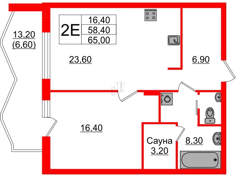 Квартира в ЖК «Вдохновение» ЭКОквартал «Русская Европа», 1 комнатная, 65 м², 12 этаж