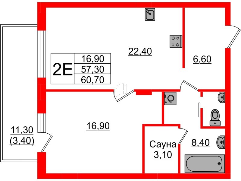 Квартира в ЖК «Вдохновение» ЭКОквартал «Русская Европа», 1 комнатная, 60.7 м², 9 этаж