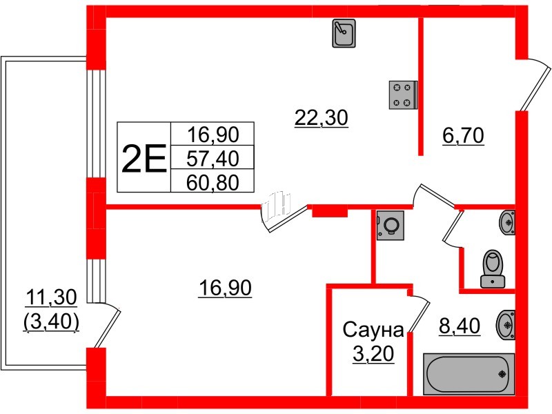 Квартира в ЖК «Вдохновение» ЭКОквартал «Русская Европа», 1 комнатная, 60.8 м², 10 этаж