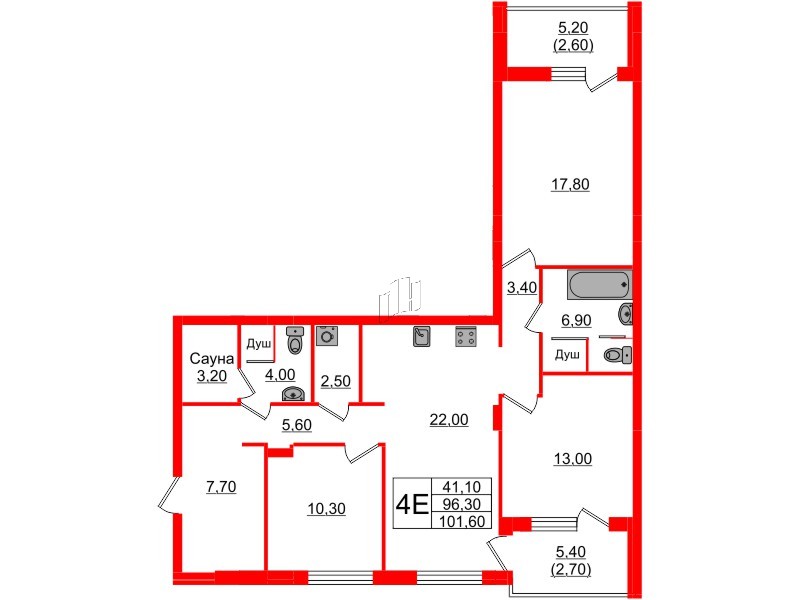 Квартира в ЖК «Вдохновение» ЭКОквартал «Русская Европа», 3 комнатная, 101.6 м², 7 этаж