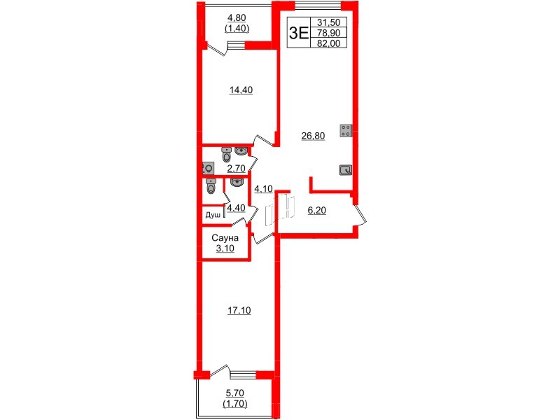 Квартира в ЖК «Вдохновение» ЭКОквартал «Русская Европа», 2 комнатная, 82 м², 9 этаж