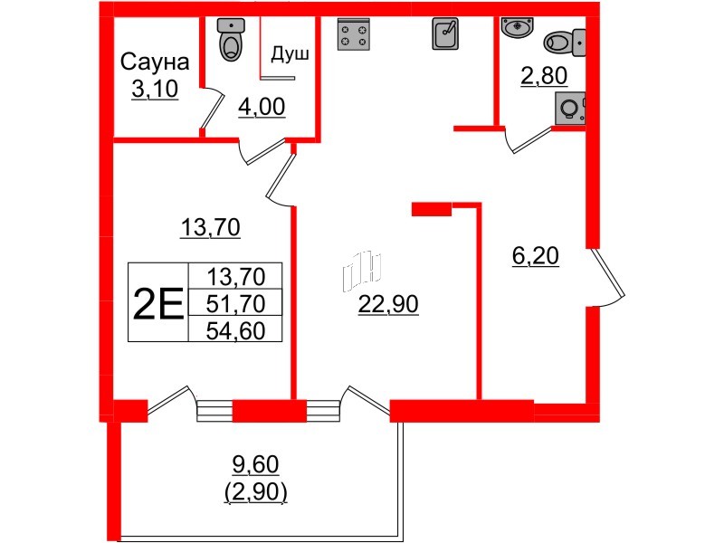 Квартира в ЖК «Вдохновение» ЭКОквартал «Русская Европа», 1 комнатная, 54.6 м², 10 этаж