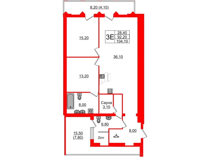 Квартира в ЖК «Вдохновение» ЭКОквартал «Русская Европа», 2 комнатная, 104.1 м², 11 этаж