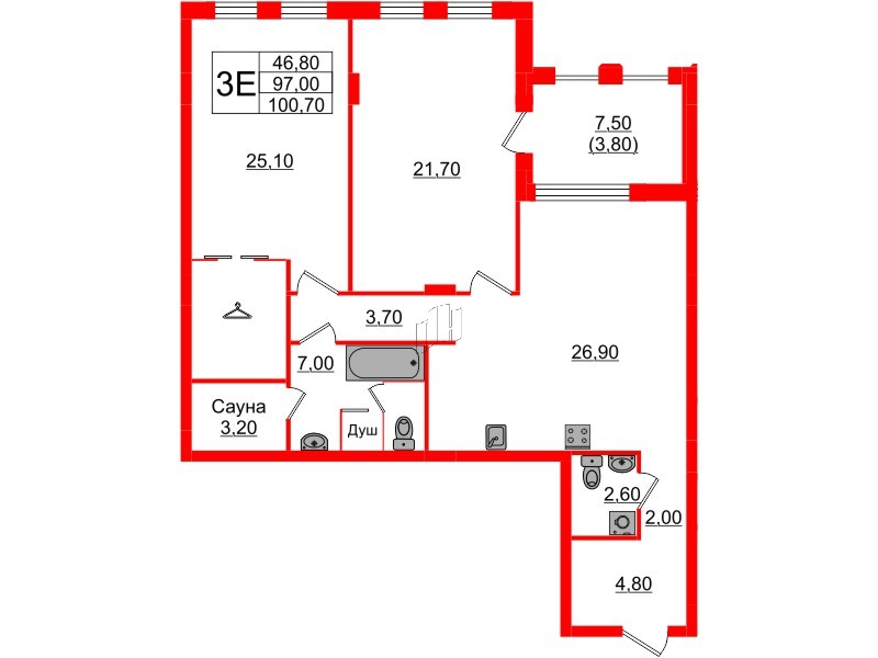 Квартира в ЖК «Вдохновение» ЭКОквартал «Русская Европа», 2 комнатная, 100.7 м², 9 этаж