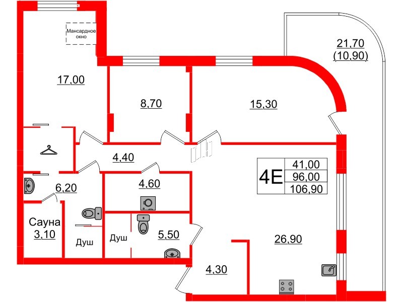Квартира в ЖК «Вдохновение» ЭКОквартал «Русская Европа», 3 комнатная, 106.9 м², 10 этаж