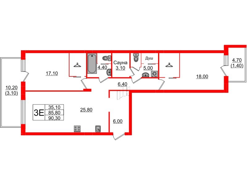 Квартира в ЖК «Вдохновение» ЭКОквартал «Русская Европа», 2 комнатная, 90.3 м², 8 этаж