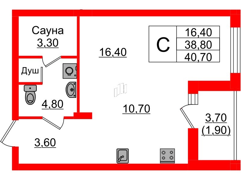 Квартира в ЖК «Вдохновение» ЭКОквартал «Русская Европа», студия, 40.7 м², 9 этаж