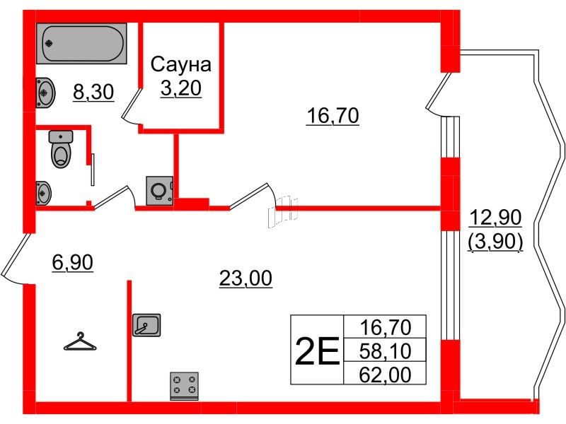 Квартира в ЖК «Вдохновение» ЭКОквартал «Русская Европа», 1 комнатная, 62 м², 11 этаж