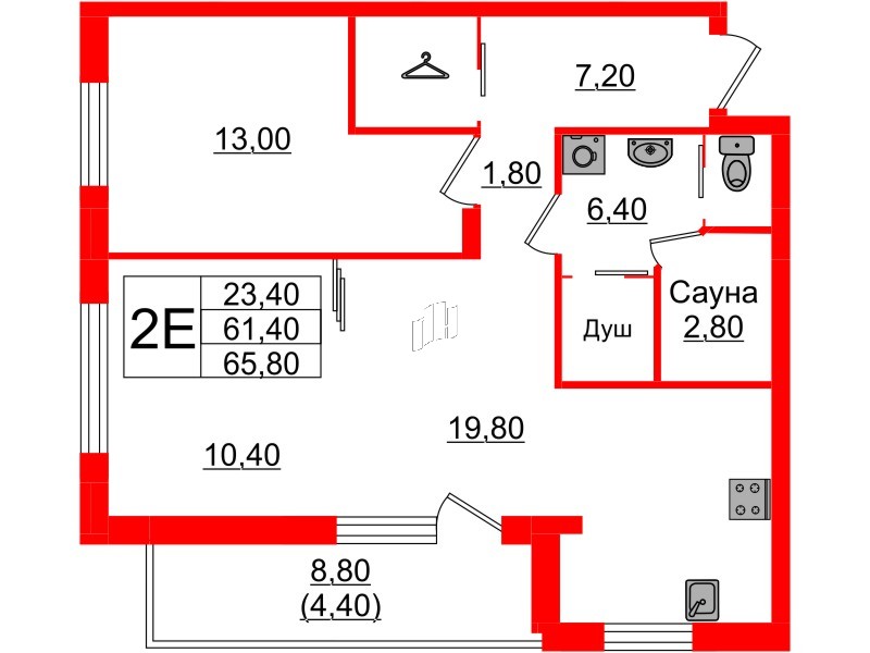 Квартира в ЖК «Вдохновение» ЭКОквартал «Русская Европа», 2 комнатная, 65.8 м², 7 этаж