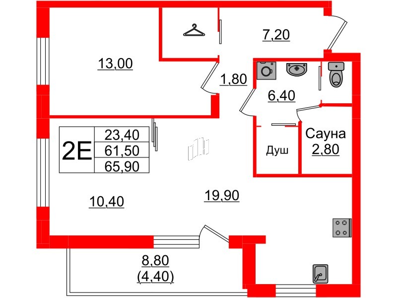 Квартира в ЖК «Вдохновение» ЭКОквартал «Русская Европа», 2 комнатная, 65.9 м², 9 этаж