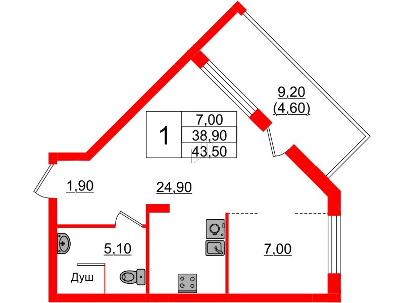 Квартира в ЖК «Вдохновение» ЭКОквартал «Русская Европа», 1 комнатная, 43.5 м², 8 этаж