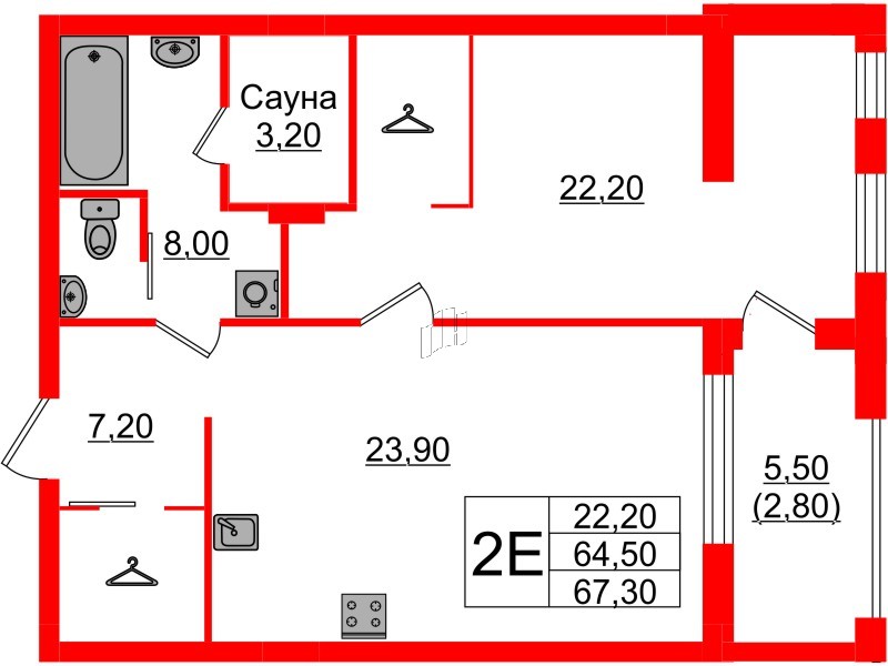 Квартира в ЖК «Вдохновение» ЭКОквартал «Русская Европа», 1 комнатная, 67.3 м², 8 этаж