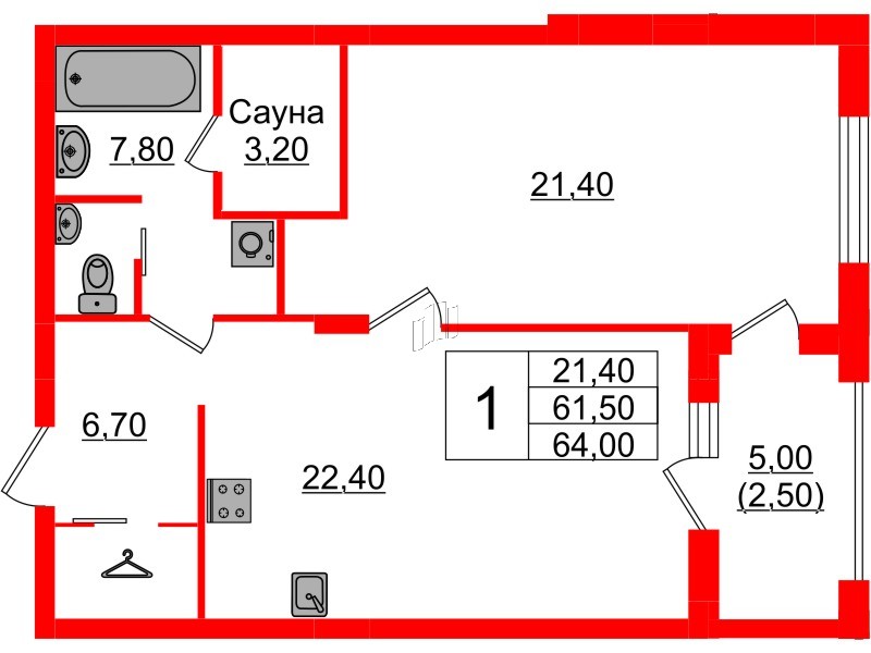 Квартира в ЖК «Вдохновение» ЭКОквартал «Русская Европа», 1 комнатная, 64 м², 9 этаж