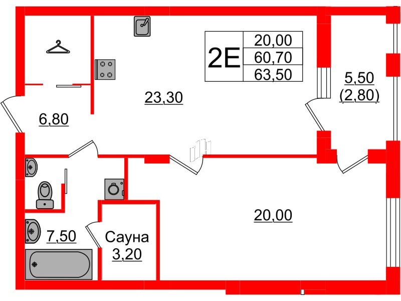 Квартира в ЖК «Вдохновение» ЭКОквартал «Русская Европа», 1 комнатная, 63.5 м², 9 этаж