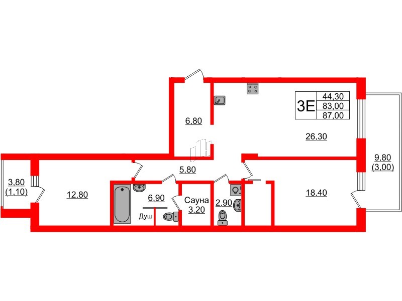 Квартира в ЖК «Вдохновение» ЭКОквартал «Русская Европа», 2 комнатная, 87 м², 10 этаж