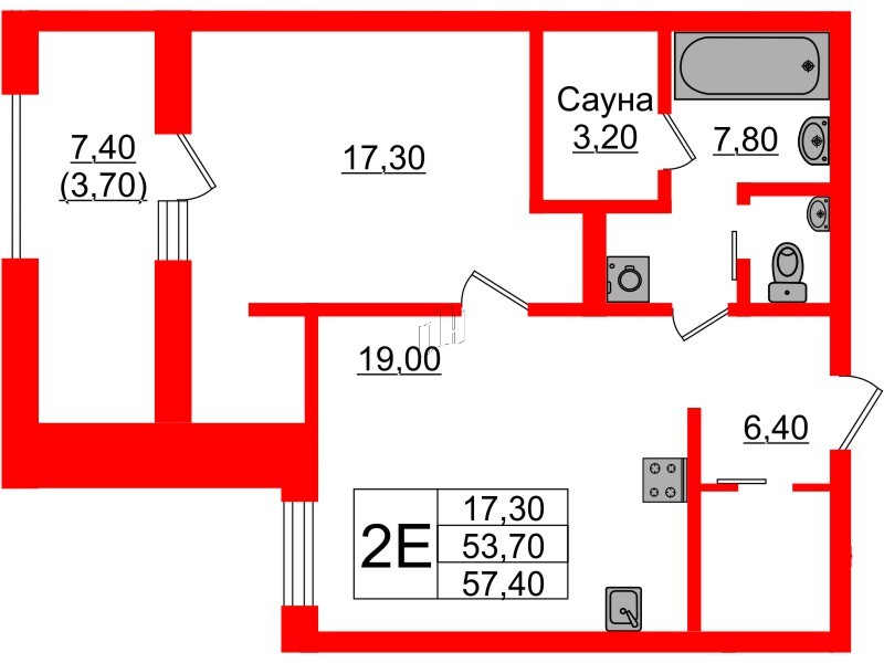 Квартира в ЖК «Вдохновение» ЭКОквартал «Русская Европа», 2 комнатная, 57.4 м², 11 этаж