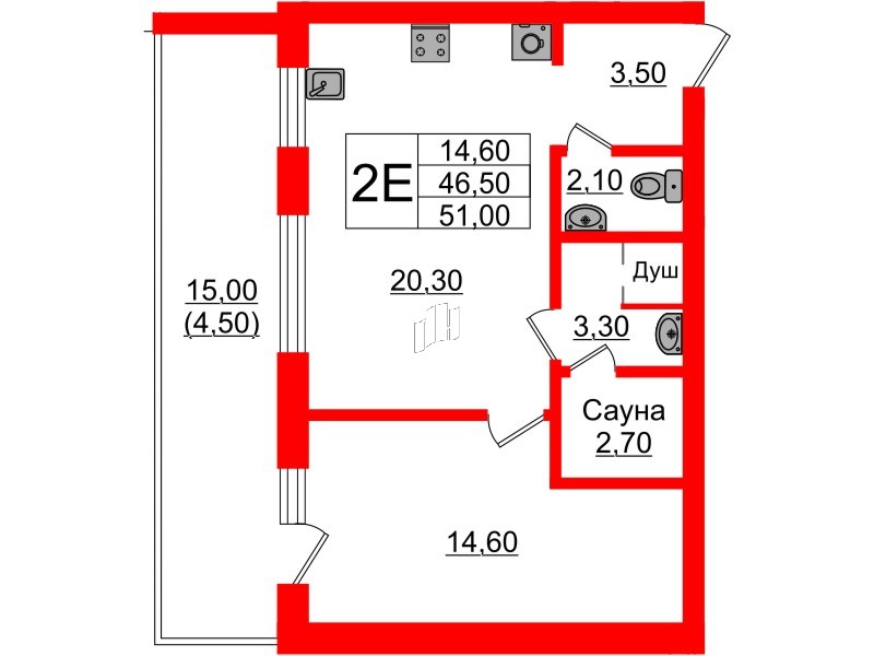 Квартира в ЖК «Вдохновение» ЭКОквартал «Русская Европа», 1 комнатная, 51 м², 10 этаж
