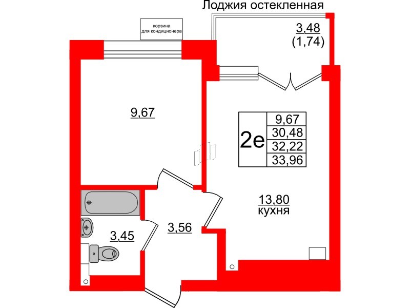 Квартира в ЖК Lake City-11, 1 комнатная, 32.22 м², 6 этаж
