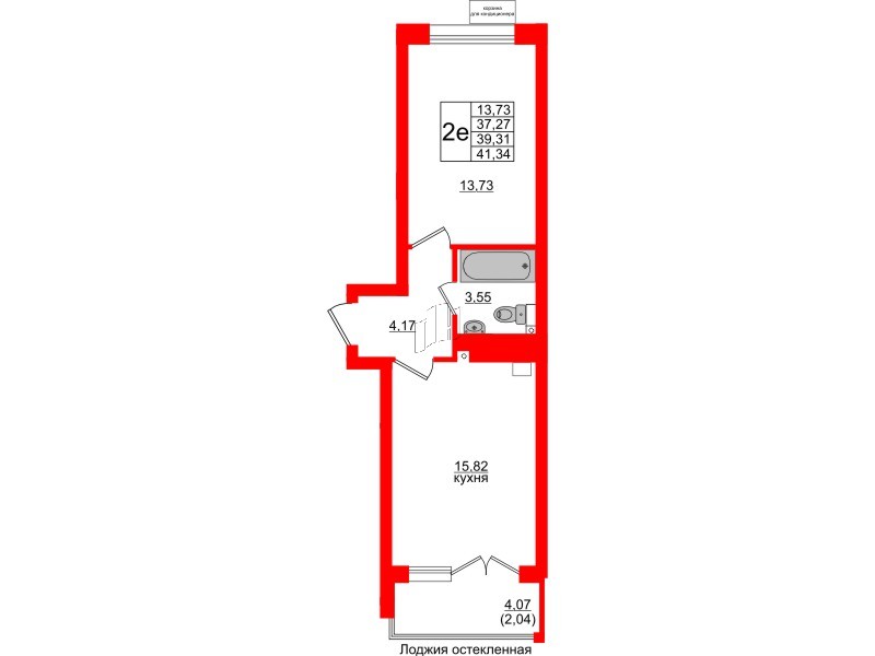 Квартира в ЖК Lake City-11, 1 комнатная, 39.31 м², 4 этаж