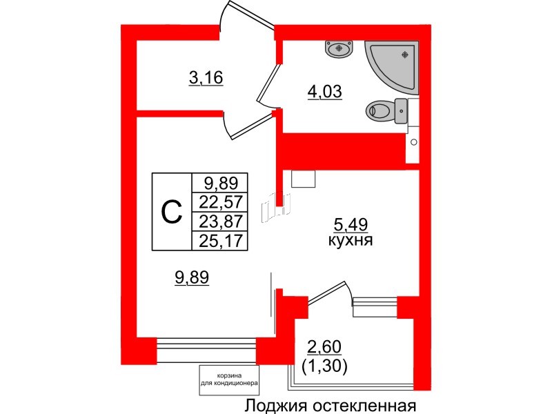 Квартира в ЖК Лэйк Сити-11, студия, 23.87 м², 6 этаж
