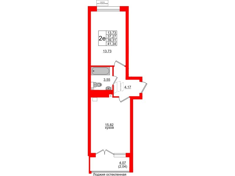 Квартира в ЖК Lake City-11, 1 комнатная, 39.31 м², 1 этаж