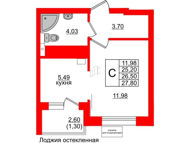 Квартира в ЖК Лэйк Сити-11, студия, 26.5 м², 2 этаж