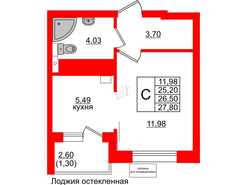 Квартира в ЖК Lake City-11, студия, 26.5 м², 6 этаж