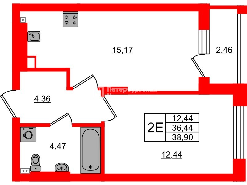 Квартира в ЖК «Новая история», 1 комнатная, 38.9 м², 3 этаж