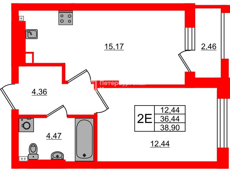 Квартира в ЖК «Новая история», 1 комнатная, 38.9 м², 4 этаж