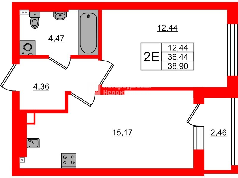 Квартира в ЖК «Новая история», 1 комнатная, 38.9 м², 5 этаж