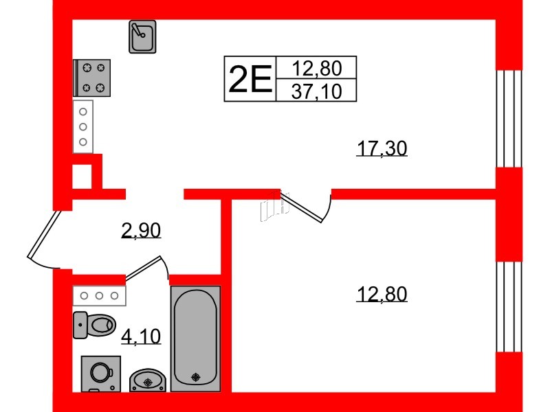 Квартира в ЖК «River Park», 1 комнатная, 37.1 м², 1 этаж