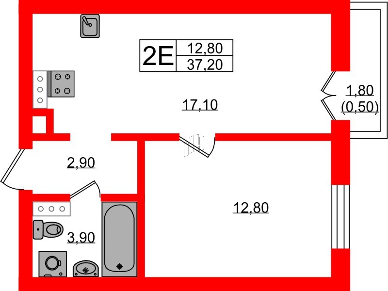 Квартира в ЖК «River Park», 1 комнатная, 37.2 м², 6 этаж