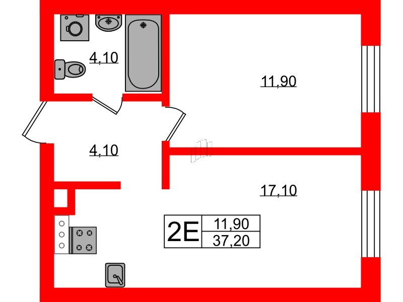 Квартира в ЖК «River Park», 1 комнатная, 37.2 м², 1 этаж
