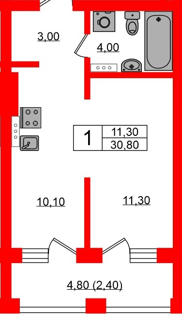 Квартира в ЖК «Ривер Парк», студия, 30.8 м², 4 этаж