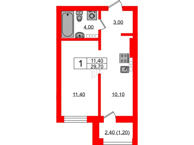 Квартира в ЖК «River Park», 1 комнатная, 29.7 м², 6 этаж