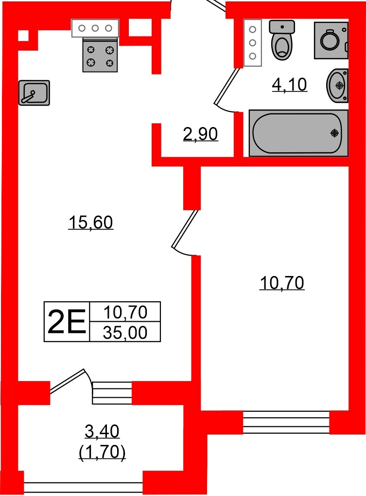 Квартира в ЖК «Речной Парк», 1 комнатная, 35 м², 3 этаж