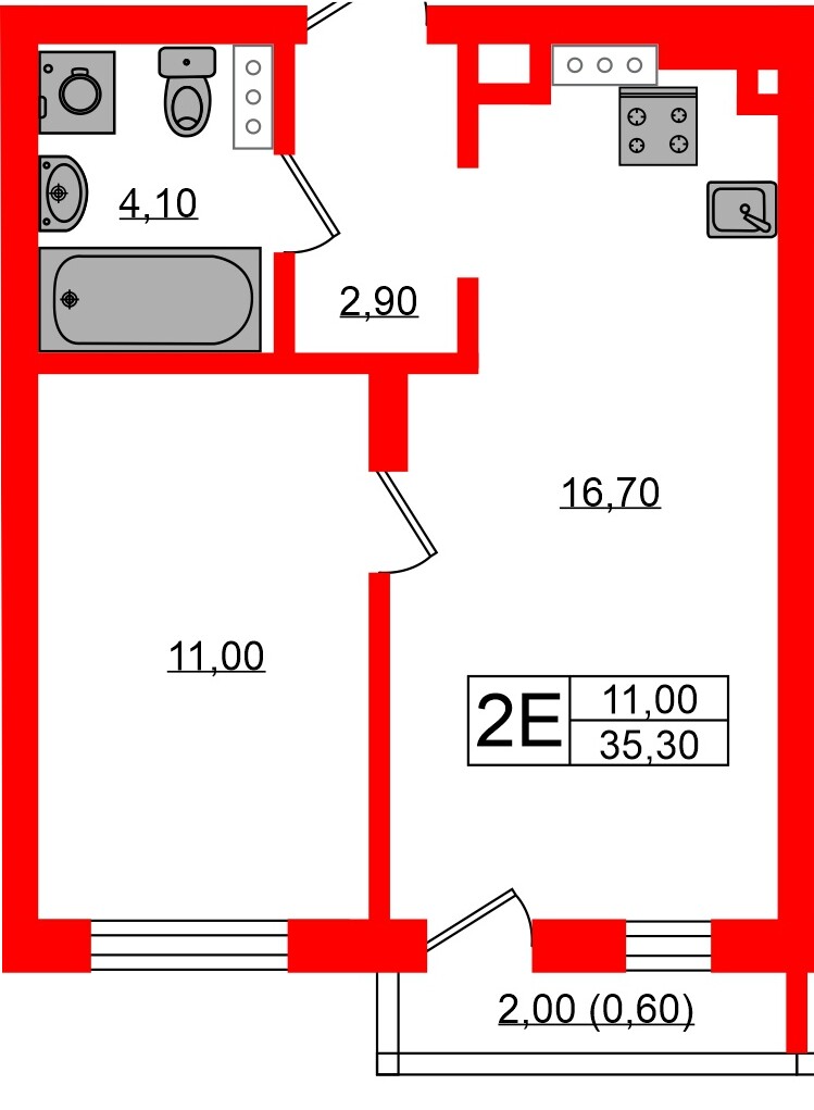 Квартира в ЖК «Речной Парк», 1 комнатная, 35.3 м², 6 этаж