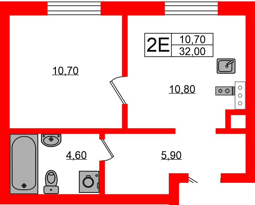 Квартира в ЖК «Ривер Парк», 1 комнатная, 32 м², 1 этаж