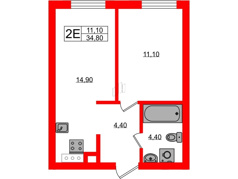 Квартира в ЖК «River Park», 1 комнатная, 34.8 м², 1 этаж