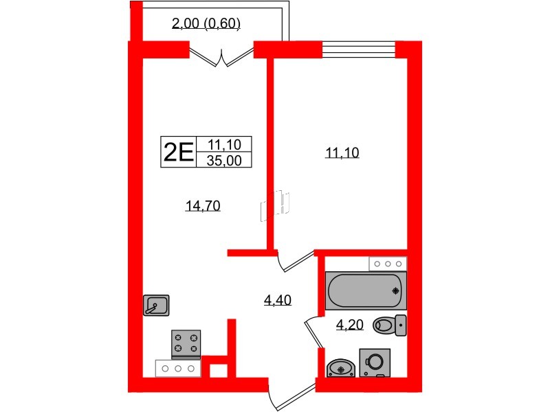 Квартира в ЖК «River Park», 1 комнатная, 35 м², 6 этаж