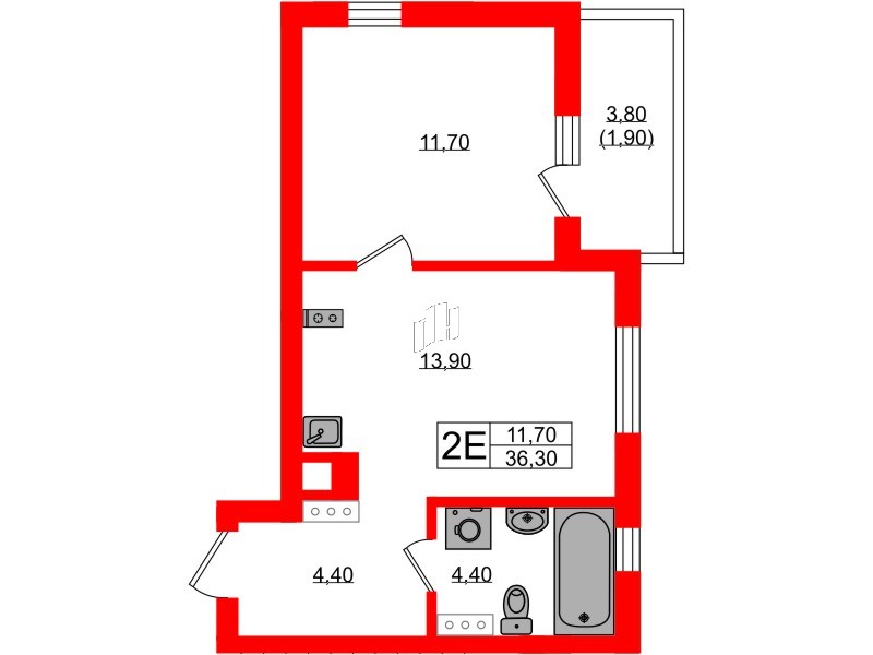Квартира в ЖК «River Park», 1 комнатная, 36.4 м², 6 этаж