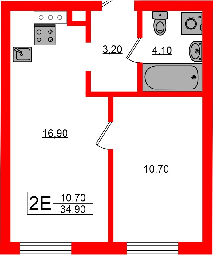 Квартира в ЖК «Ривер Парк», 1 комнатная, 34.9 м², 1 этаж