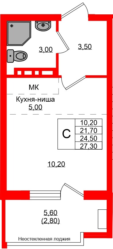 Квартира в ЖК Кроны и Волны, студия, 24.5 м², 4 этаж