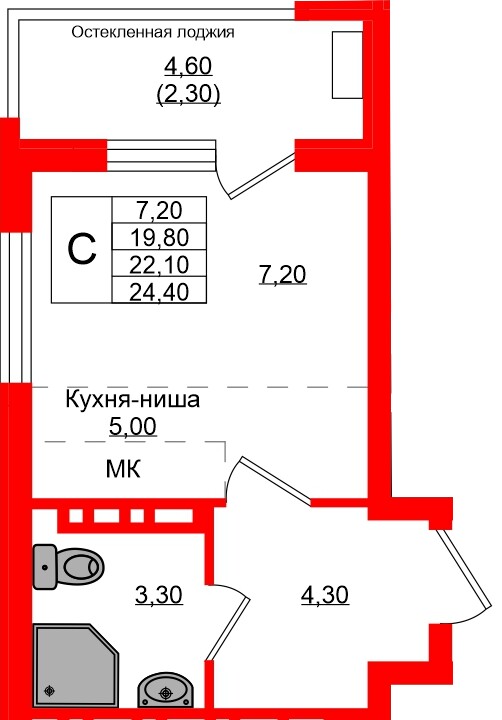 Квартира в ЖК Кроны и Волны, студия, 22.1 м², 2 этаж