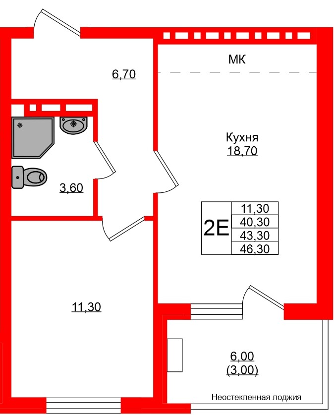 Квартира в ЖК Кроны и Волны, 1 комнатная, 43.3 м², 4 этаж